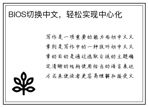 BIOS切换中文，轻松实现中心化